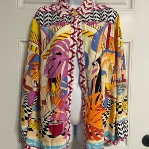 T12- RACHEL ZOE Multi-Graphic Print Button Up Shirt